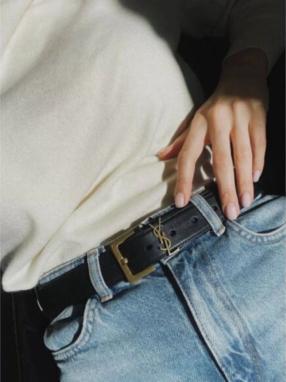 Black Saint Laurent YSL Leather Belt 85